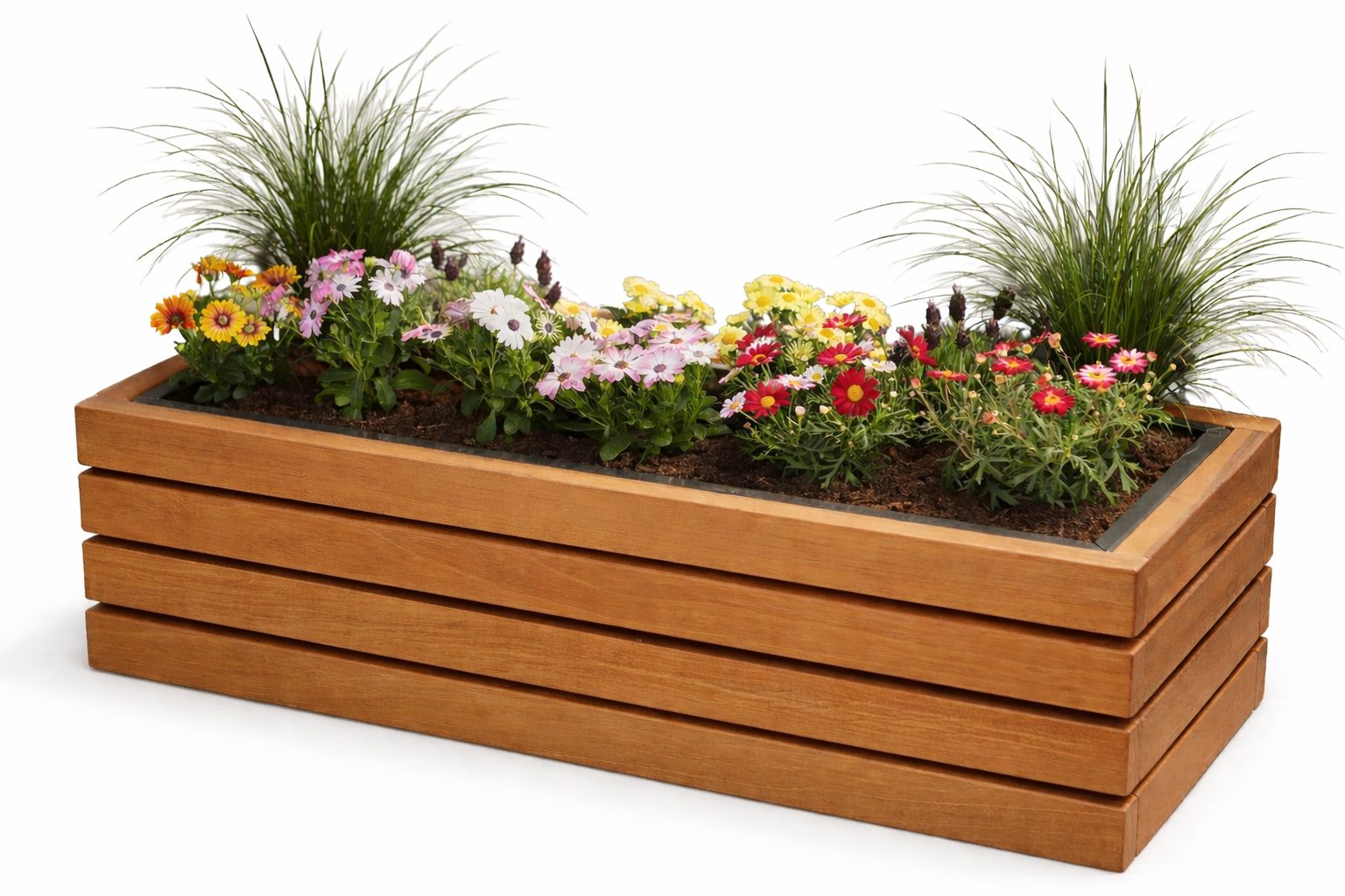 Blumenkübel und Pflanzkübel aus verzinktem, pulverbeschichtetem Stahl kombiniert mit Holz aus Thermo-Kiefer, Fichte oder Bangkirai – hochwertige, moderne Pflanzlösung, modular zusammensetzbar zu einem Hochbeet