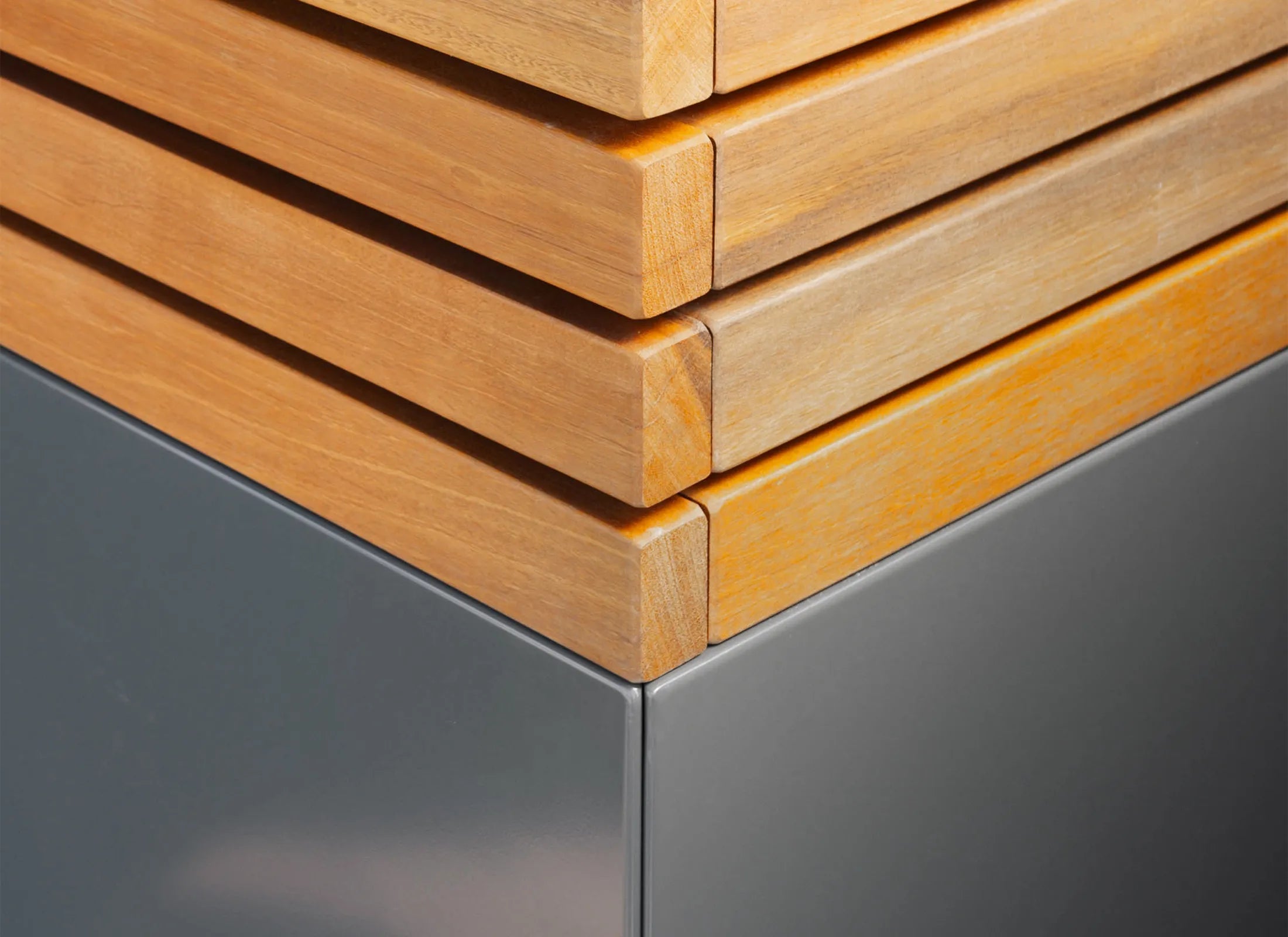 Pflanzmodul Elevana aus verzinktem und pulverbeschichtetem Stahl mit Erdbehälter aus Stahl, modernes Design-Hochbeet mit Bangkirai oder Thermoholz für langlebige Außenbereiche.