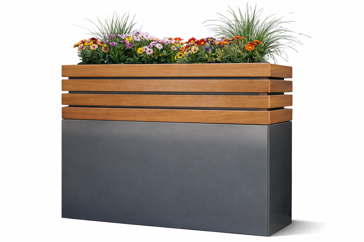 Modulares Hochbeet aus Stahl und Holz – hochwertige Kombination aus verzinktem, pulverbeschichtetem Stahlgestell und wahlweise Bangkirai oder Thermo-Kiefer/Fichte. Das massive Pflanzbeet, Blumenbeet und Gemüsebeet überzeugt durch langlebige Materialien, stabile Konstruktion und modernes Design. Dank modularem Aufbau lässt sich das Hochbeet flexibel erweitern und individuell anpassen – ideal für private Gärten, Terrassen und hochwertige Außenbereiche.