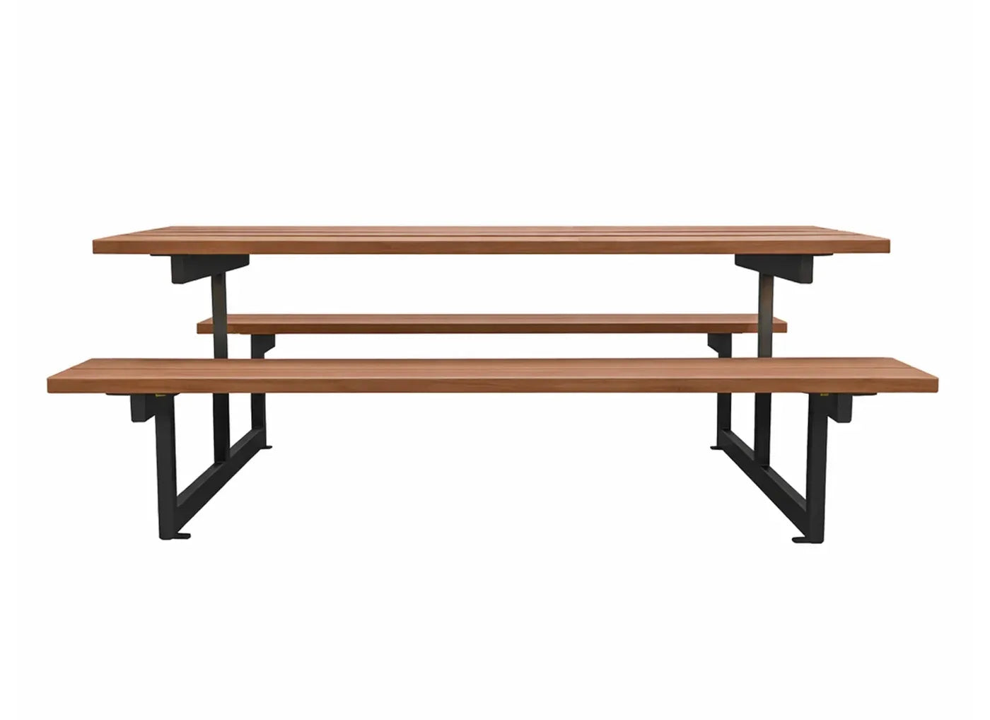 Sitzgruppe Forest in normaler Sitzhöhe als stabile Park-Sitzgruppe mit fest verschweißter Konstruktion, langlebige Outdoor-Picknickgruppe für Garten und öffentliche Bereiche.