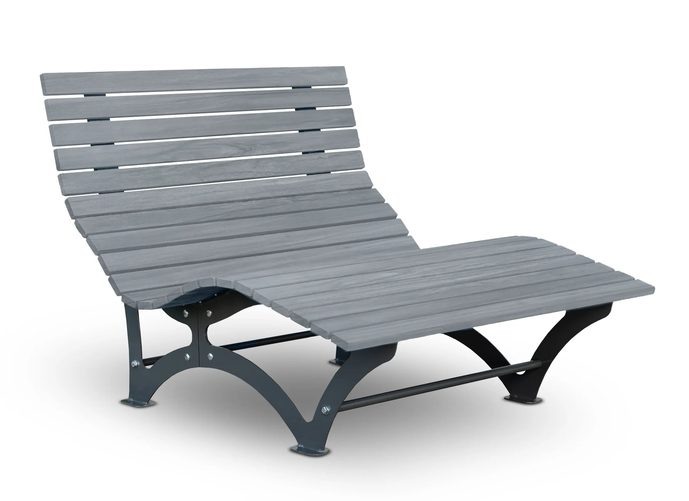 Waldsofa Klassisch aus Accoya Grey mit verzinktem und pulverbeschichtetem Gestell in RAL 7043, exklusive Gartenliege und Design-Relaxbank für moderne Außenanlagen.