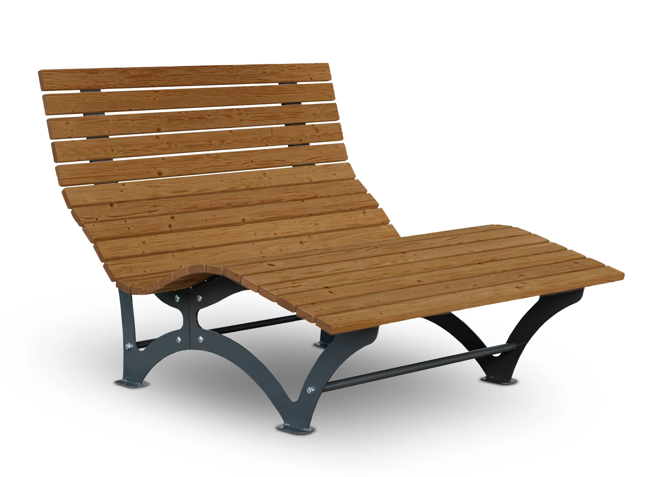 Waldsofa Klassisch aus Thermoholz mit verzinktem und pulverbeschichtetem Stahlgestell in RAL 7043, moderne Relaxliege und hochwertige Garten-Doppelliege.