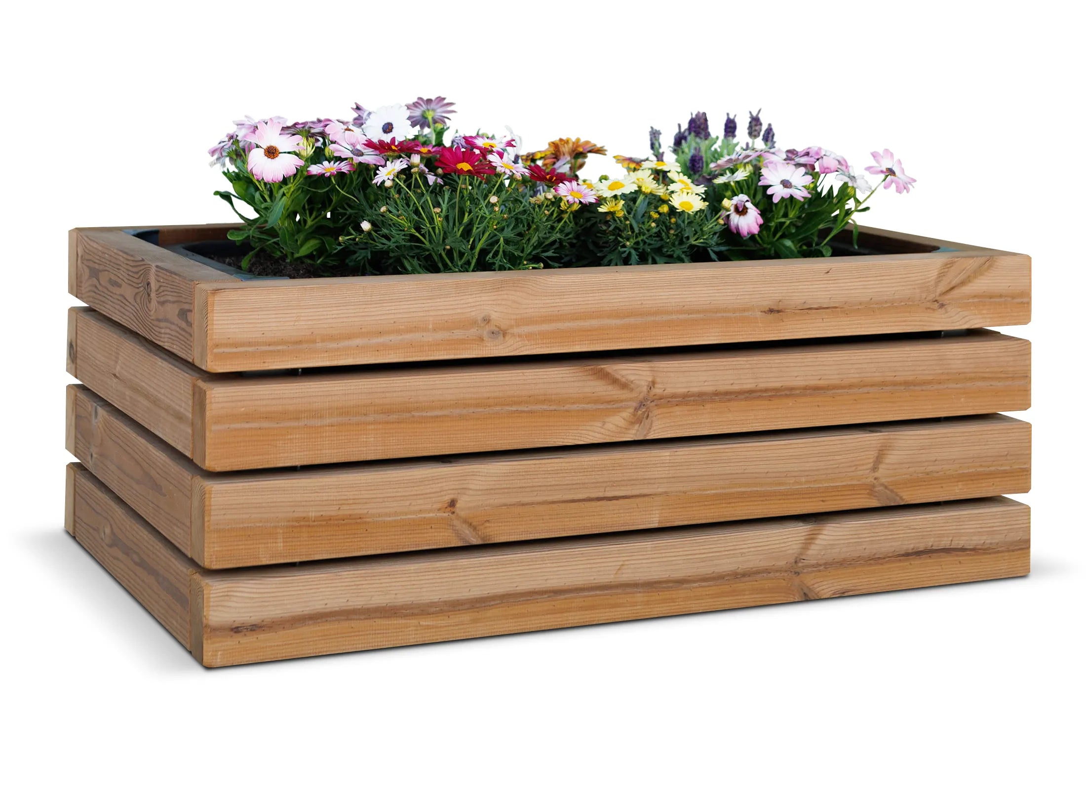 Blumenkübel Rosalina mit stabiler Stahlkonstruktion und Holzverkleidung, hochwertiges Pflanzgefäß für Balkon, Terrasse und repräsentative Außenanlagen.