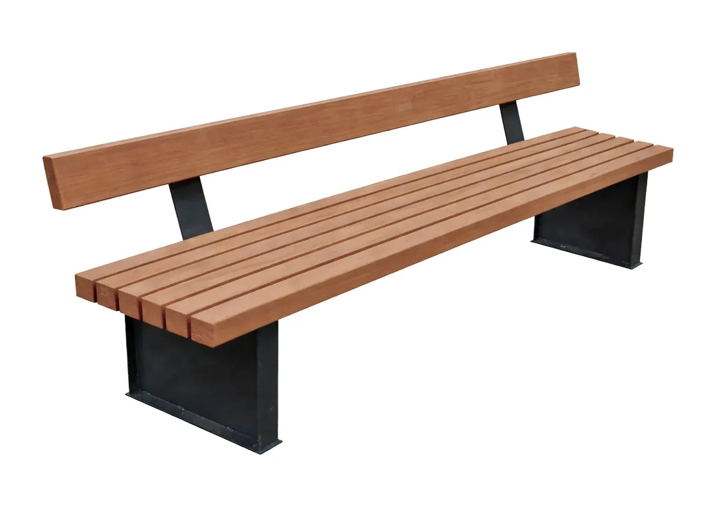 Sitzbank Belle 250x59x77 cm mit Rückenlehne, verzinkt und pulverbeschichtet in RAL 7016, Sitz- und Rückenfläche aus Tropen-Hartholz als robuste Outdoor-Bank für Terrasse und Außenanlagen.