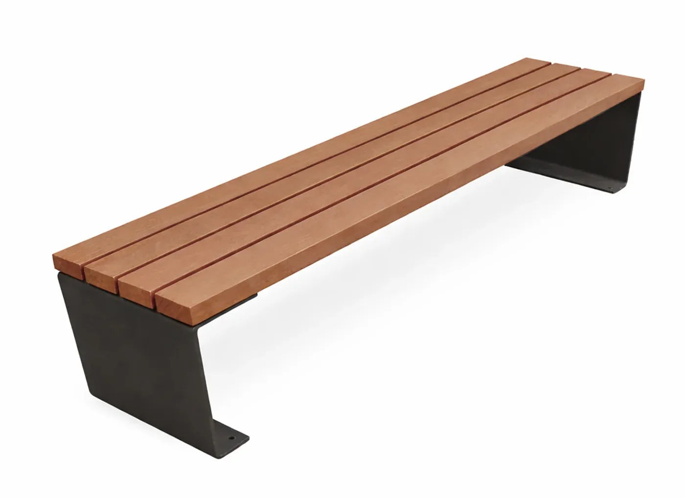 Sitzbank Lina 200x46x47 cm ohne Rückenlehne, moderne Gartenbank mit Hartholzauflage und robustem Stahlrahmen, verzinkt und pulverbeschichtet in RAL 7016.