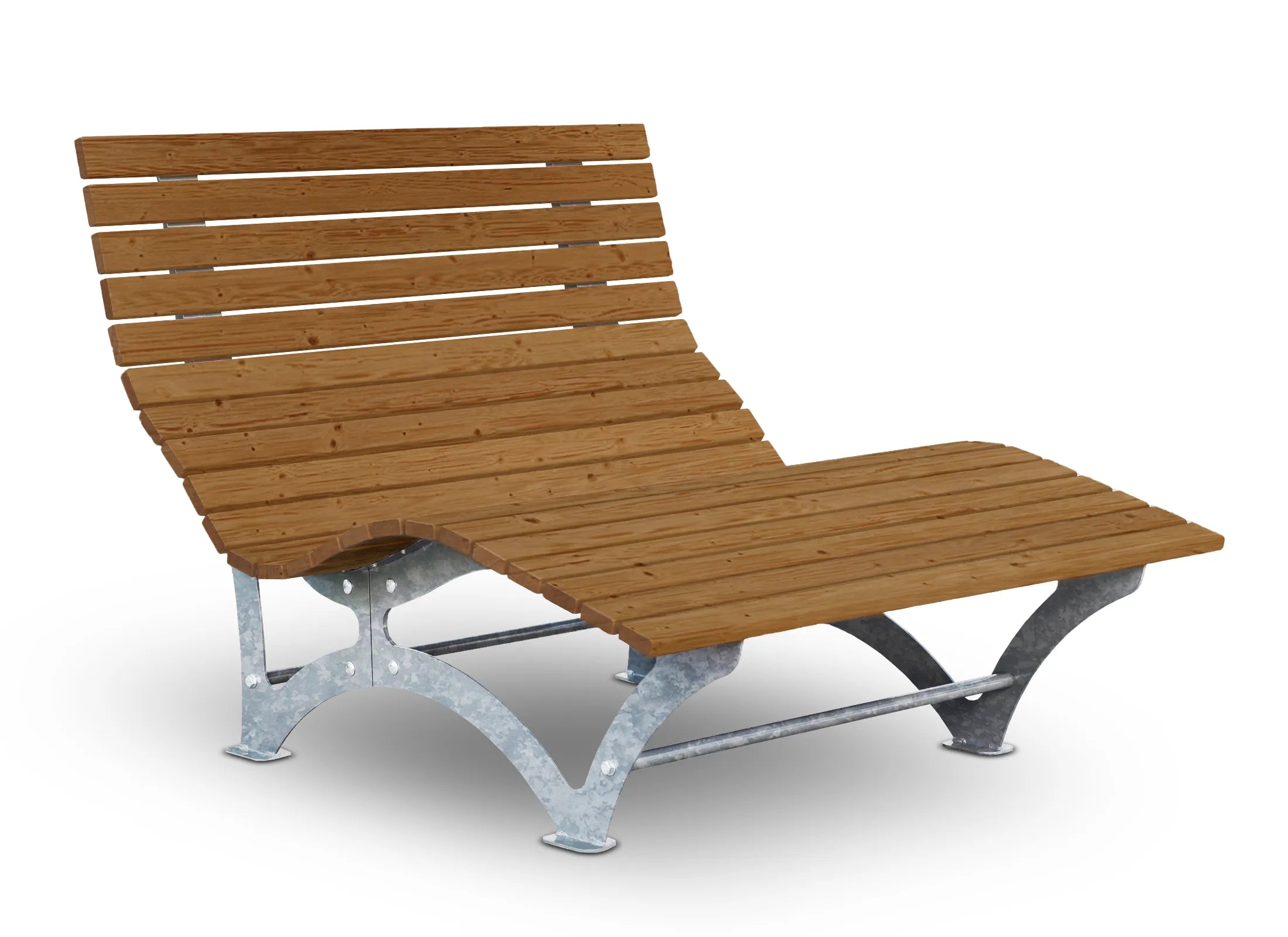 Waldsofa Klassisch aus Thermo-Fichte oder Thermo-Kiefer mit verzinktem Stahlrahmen, langlebige Doppelliege und ergonomische Outdoor-Liege für Natur- und Parkanlagen.